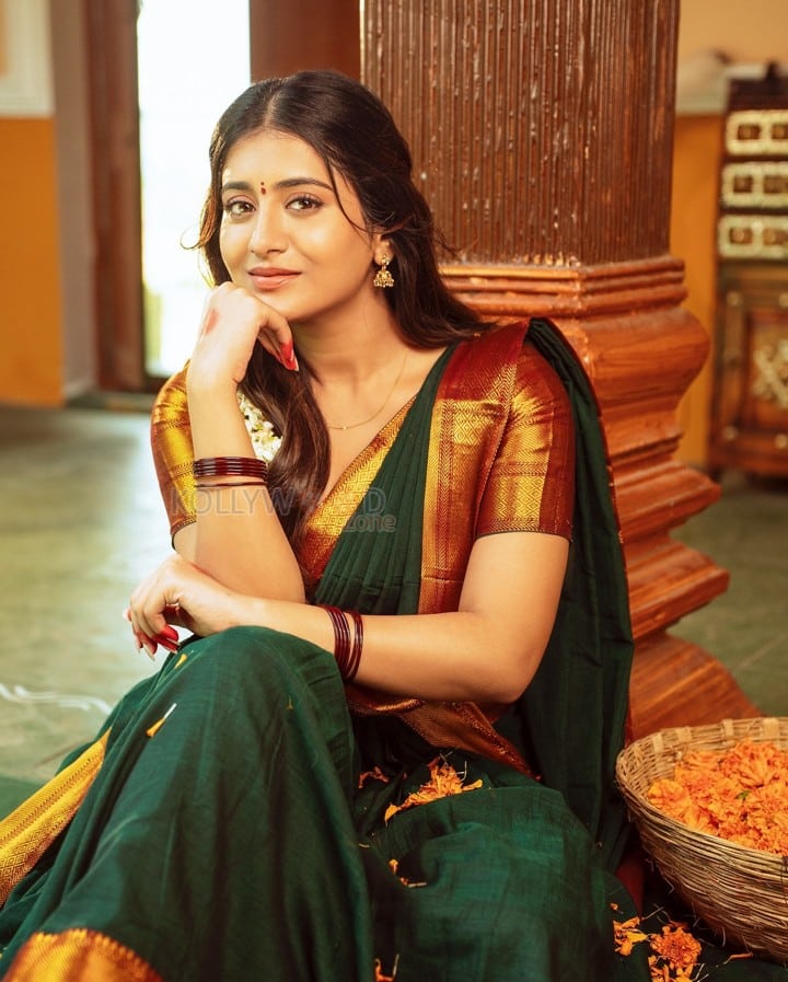 Stunning Rashi Singh in a Green and Orange Silk Half Saree Photos 04