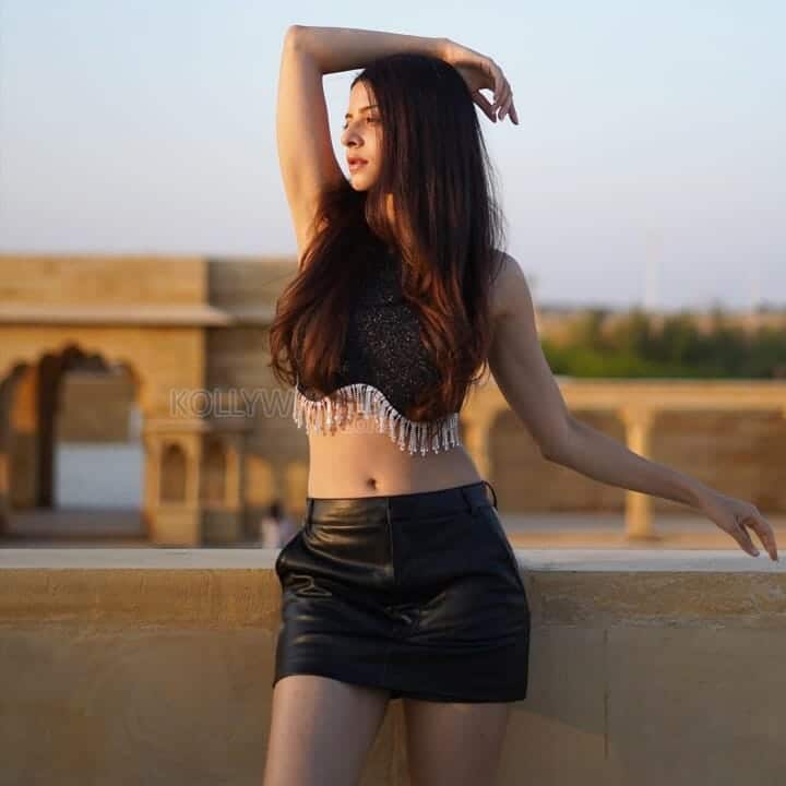 Vedhika Kumar in a Leather Bralette and Shorts Photoshoot Stills 03