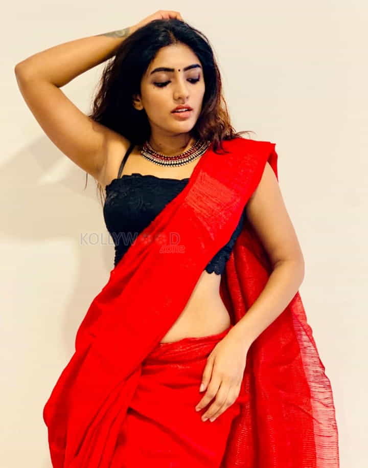 Actress Eesha Rebba Glamorous Red Saree Photos