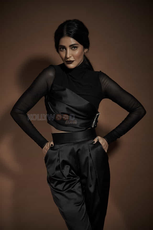 Actress Shruti Haasan Black Dress Photoshoot Stills