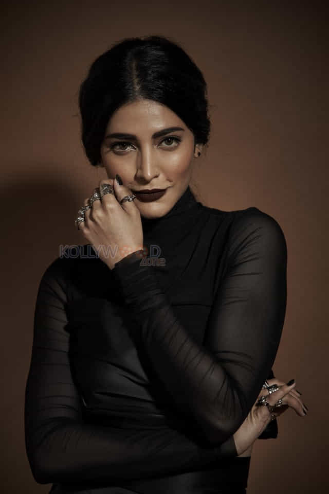 Actress Shruti Haasan Black Dress Photoshoot Stills