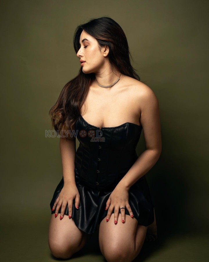 Bold and Hot Aditi Budhathoki in a Black Corset Bustier Dress Photos 05