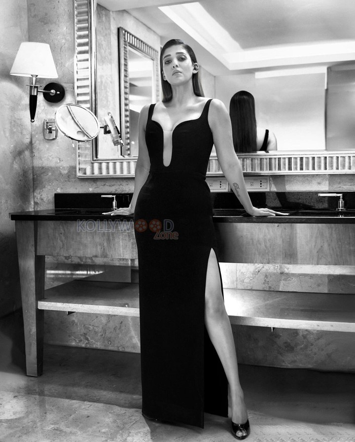 Charming Nayanthara in a Black V Bar Cut Out Midi Dress Photos 03