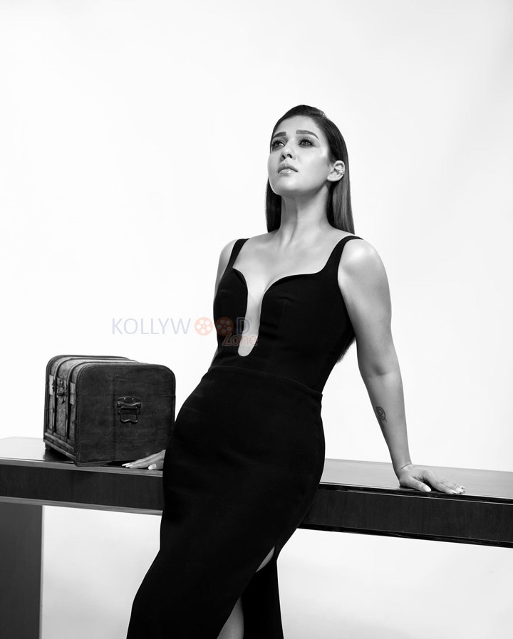 Charming Nayanthara in a Black V Bar Cut Out Midi Dress Photos 04