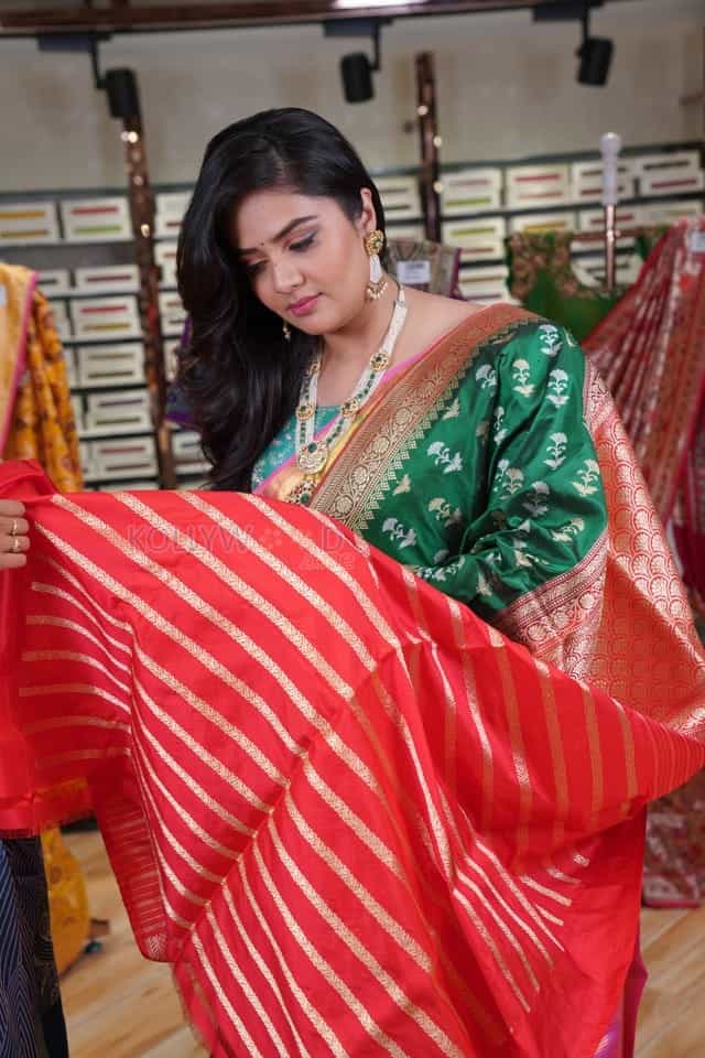 Actress Sreemukhi Showcases Collection At Brand Mandir Pictures