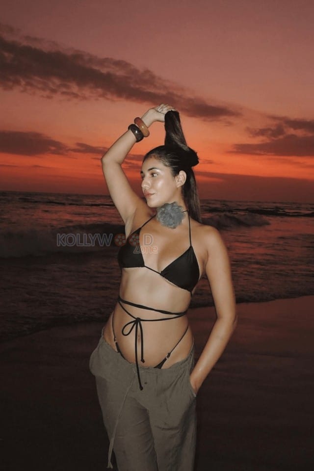 Sexy Radhika Seth Beach Sunset Black Bikini Photos 01