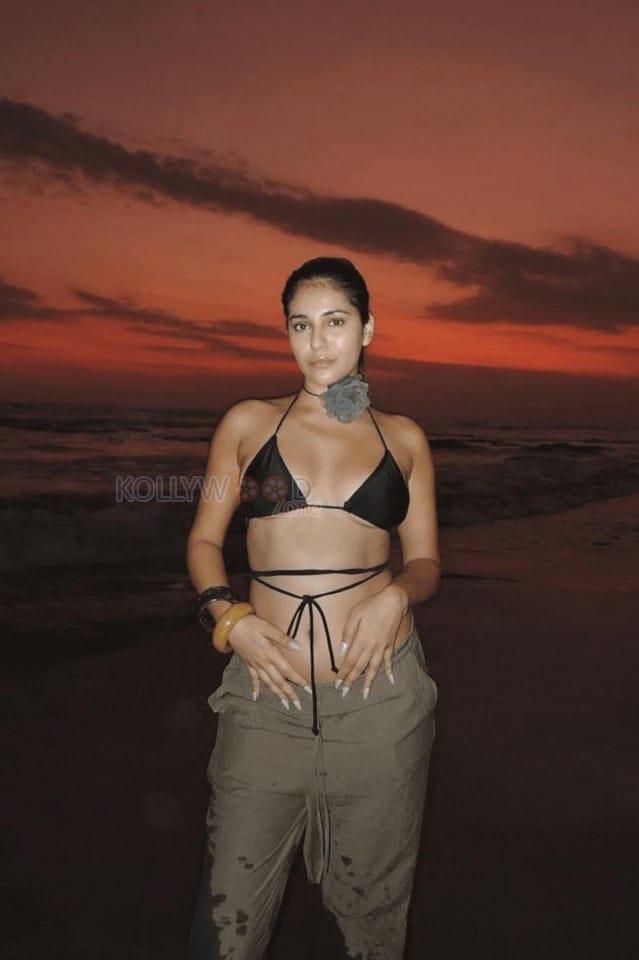 Sexy Radhika Seth Beach Sunset Black Bikini Photos 02