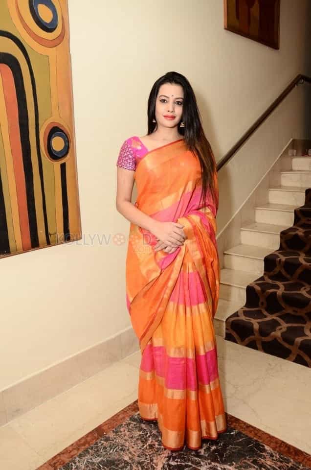 Actress Deeksha Panth Orange Saree Photos