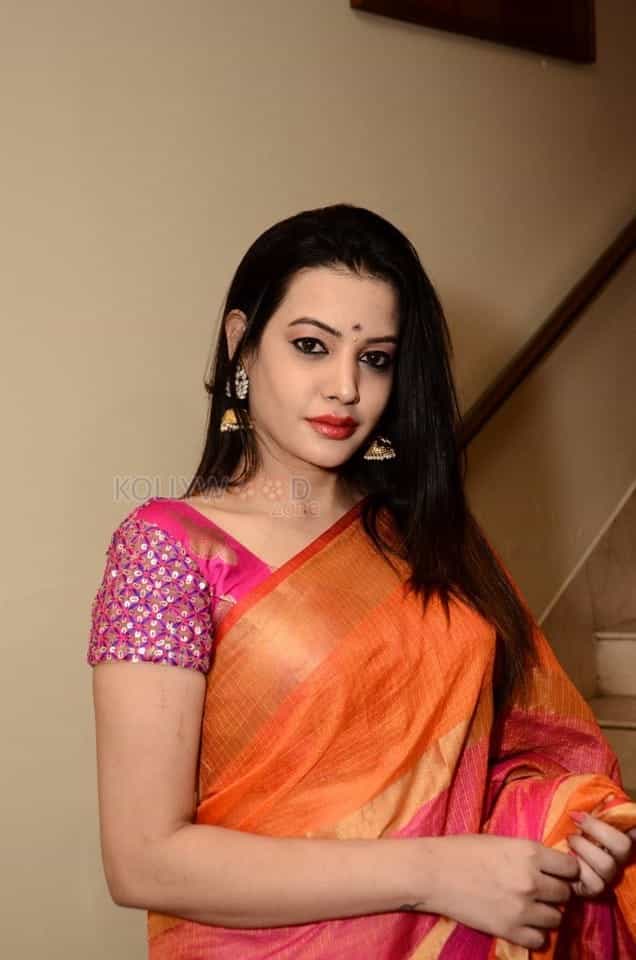 Actress Deeksha Panth Orange Saree Photos