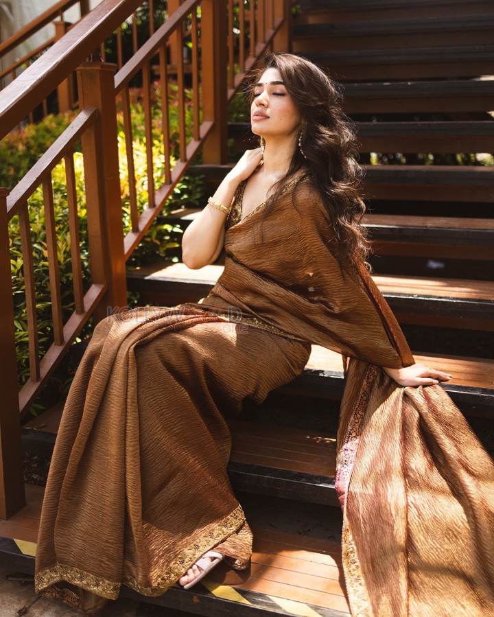 Elegant Krithi Shetty in a Sexy Brown Saree Photos 03