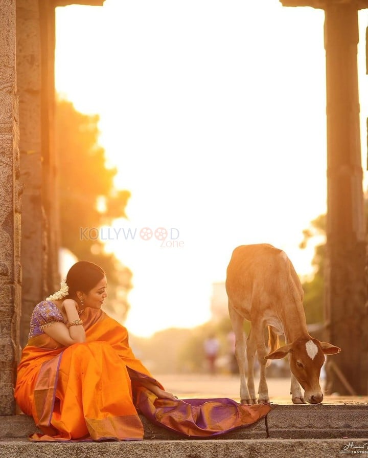 Gorgeous Janani Iyer in an Orange Silk Saree Photos 05