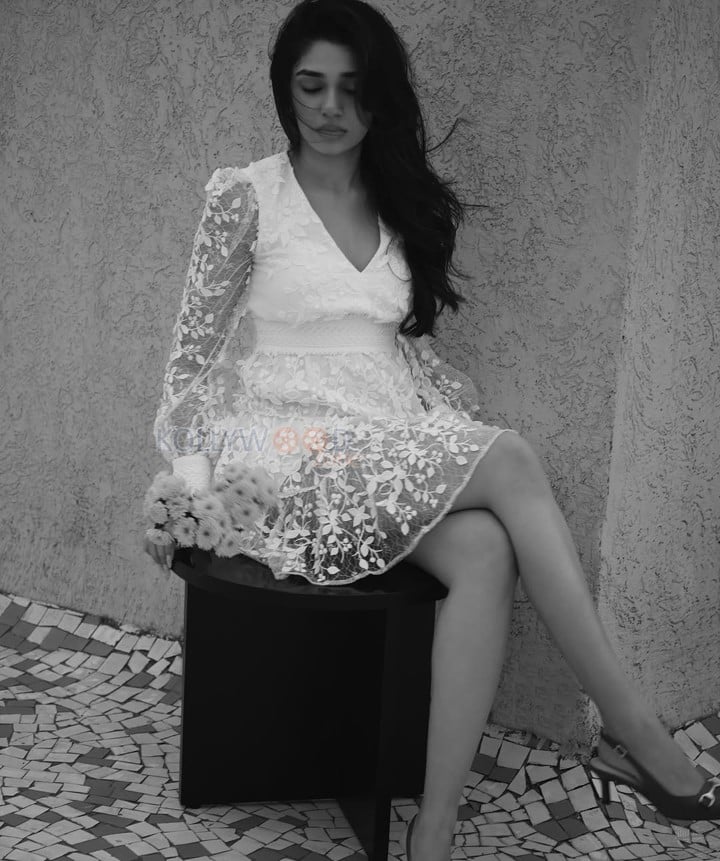 Hot Krithi Shetty in a Floral White Lace Mini Dress Photos 02