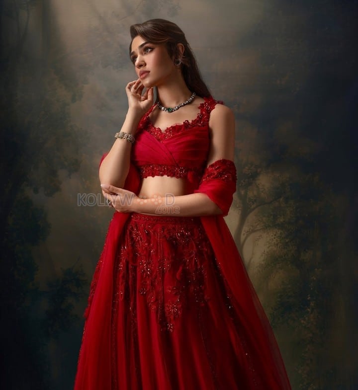 Stunning Krithi Shetty in a Red Lehenga with a Sleeveless Blouse Pictures 03