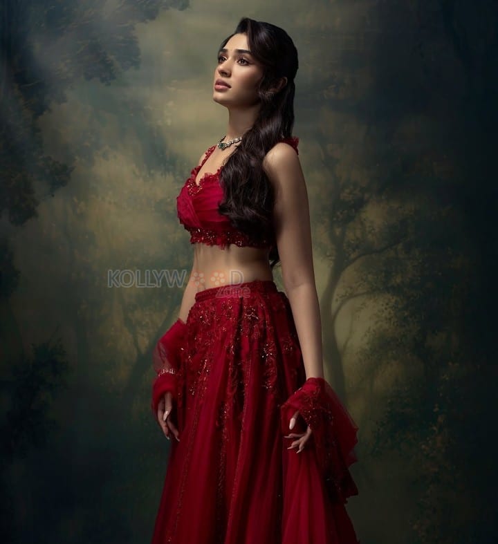 Stunning Krithi Shetty in a Red Lehenga with a Sleeveless Blouse Pictures 05