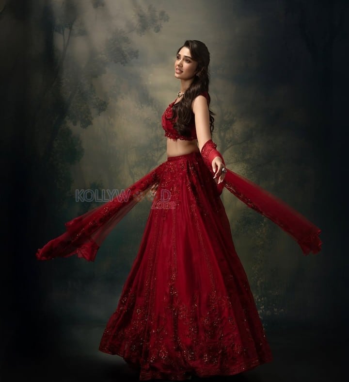 Stunning Krithi Shetty in a Red Lehenga with a Sleeveless Blouse Pictures 06