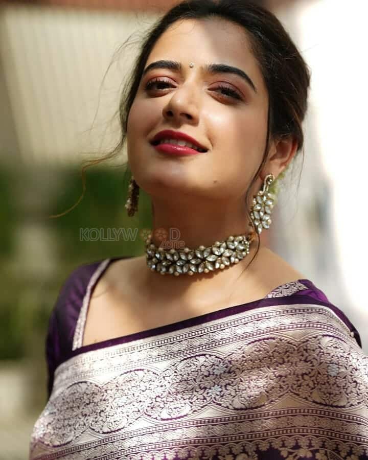 Actress Ashika Ranganath in a Blue Silk Saree Photos 01