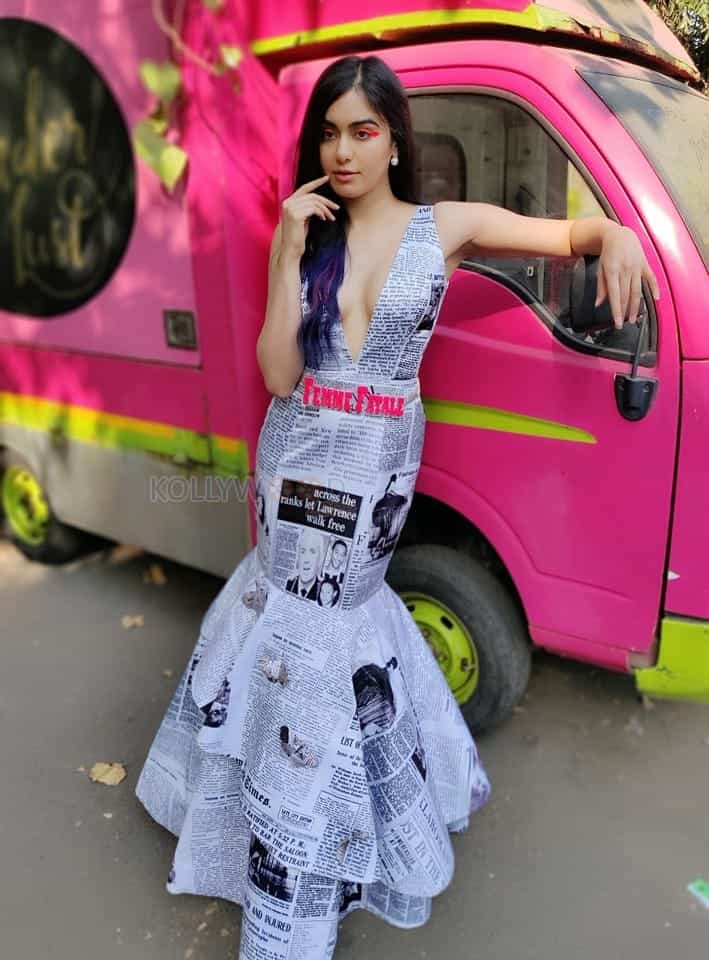 Adah Sharma Wearing A Newspaper Gown And Showing Cleavage On The Red Carpet Stills