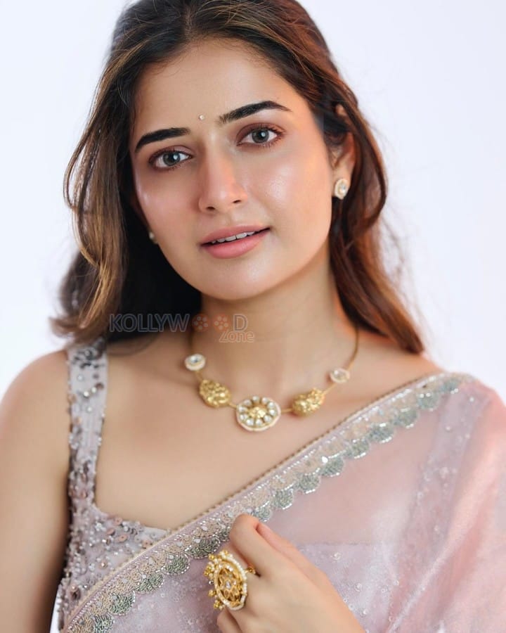 Beautiful and Cute Ashika Ranganath in a Pink Transparent Saree Photos 04