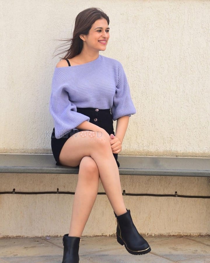 Classy Shraddha Das In A Knitted Lavender Top And Black Mini Skirt ...