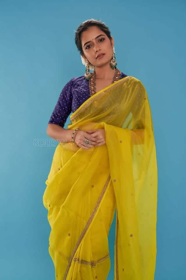 Cute Ashika Ranganath in a Yellow Saree Picture 01