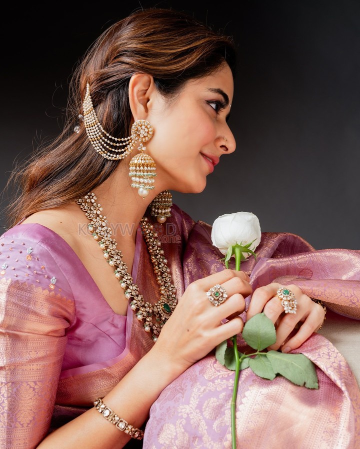 Gorgeous Ashika Ranganath in a Pink Silk Saree Photoshoot Pictures 04