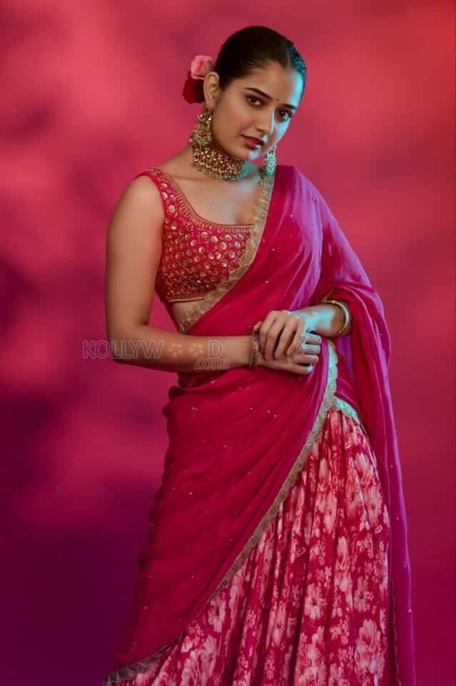 Pattathu Arasan Movie Heroine Ashika Ranganath Hot in Red Saree Photos 06