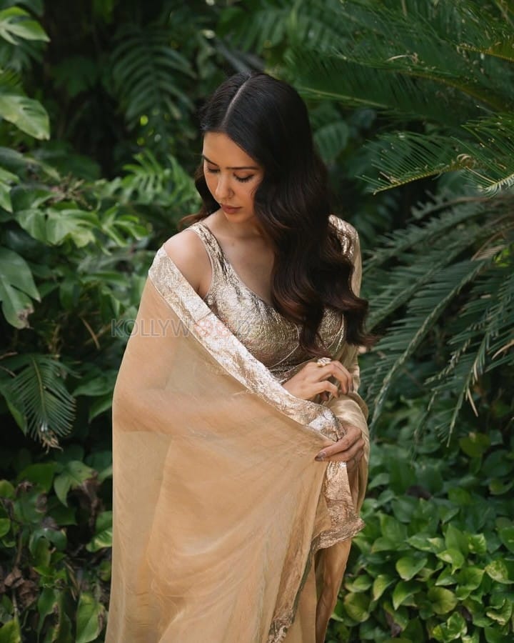 Beautiful Sonam Bajwa in a Silk Golden Saree with Gota Border and Sleeveless Blouse Photos 02
