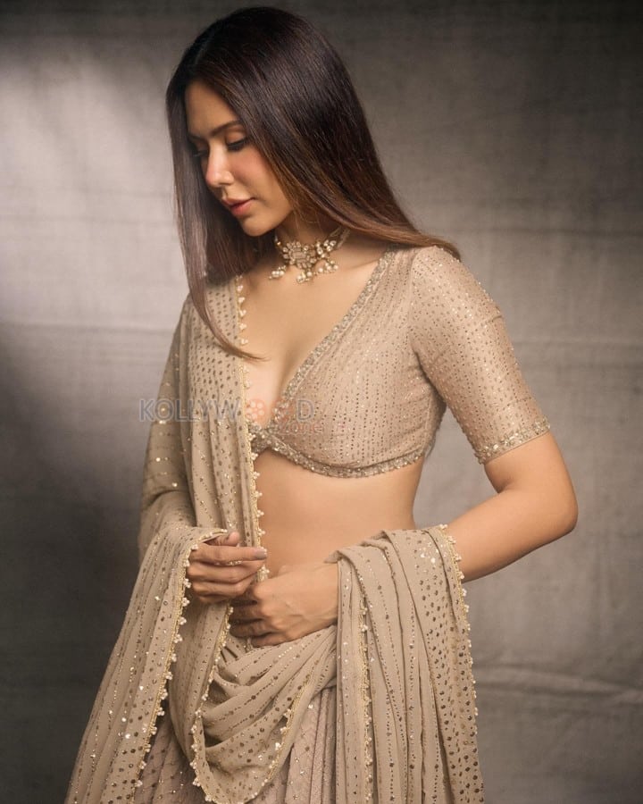 Beautiful Sonam Bajwa in a Silver Lehenga Photos 02