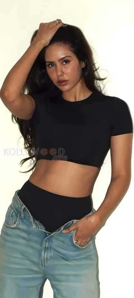 Bollywood Beauty Sonam Bajwa in a Black Crop Top Photos 04