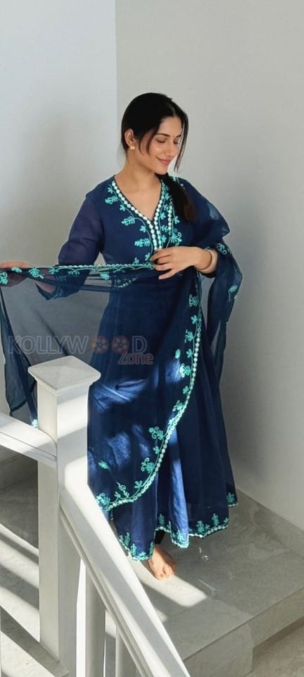 Cute Ruhani Sharma in an Indigo Anarkali Suit Pictures 03