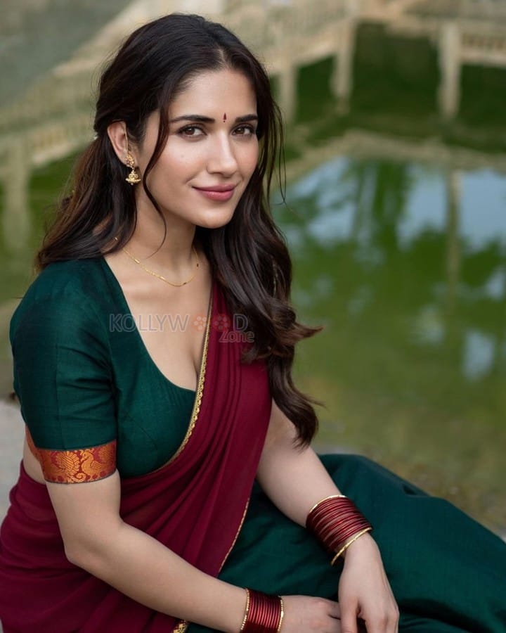 Glamorous Ruhani Sharma in a Maroon Half Saree with Green Blouse Pictures 03