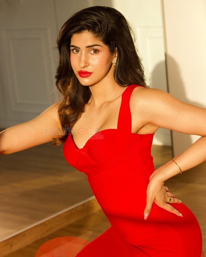 Hot Sakshi Malik in a Red Sleeveless Long Gown Photos 01