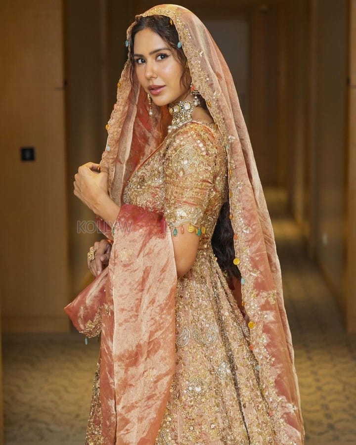 Punjabi Beauty Sonam Bajwa In a Golden Bridal Gown at Bombay Times Fashion Week Photos 01