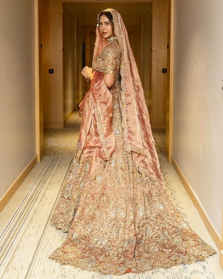 Punjabi Beauty Sonam Bajwa In a Golden Bridal Gown at Bombay Times Fashion Week Photos 04