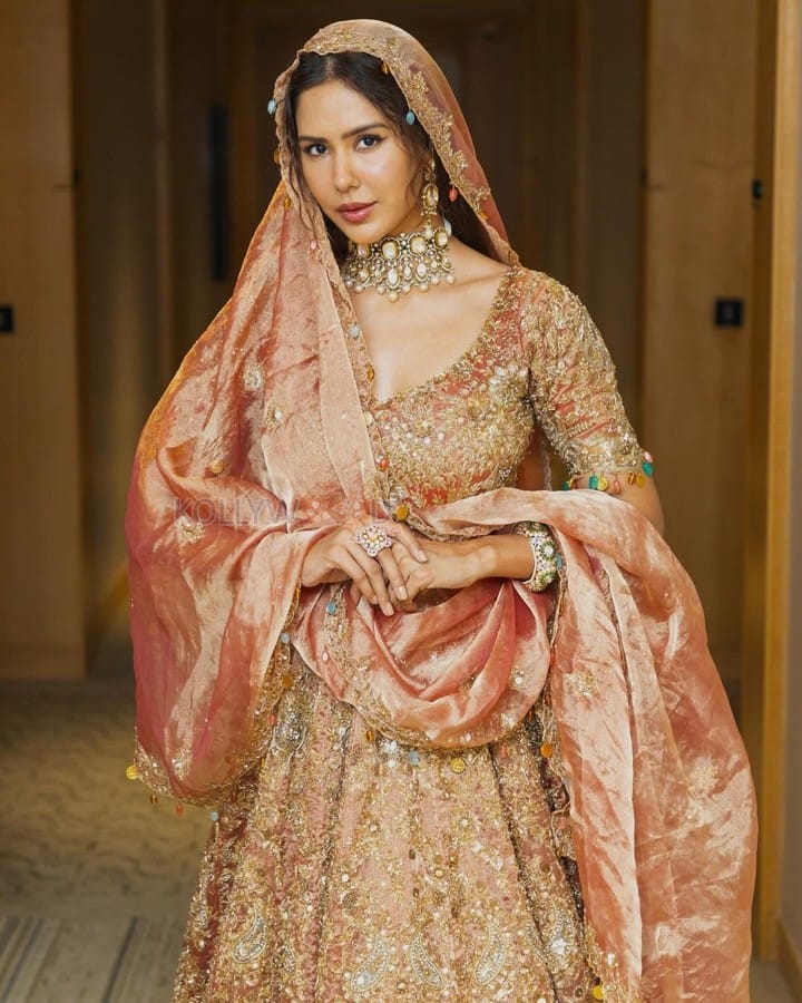 Punjabi Beauty Sonam Bajwa In a Golden Bridal Gown at Bombay Times Fashion Week Photos 05