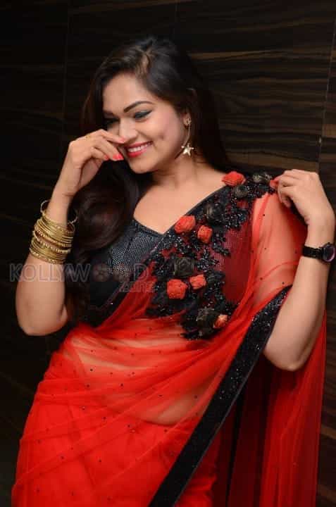 Aswini Hot Red Saree Photos 12