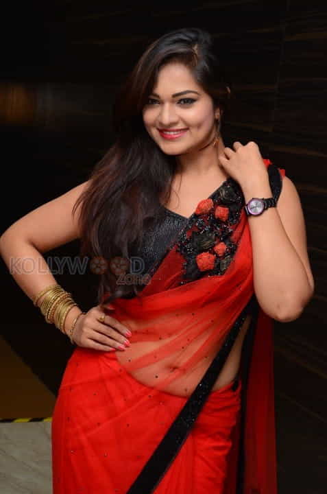 Aswini Hot Red Saree Photos 17