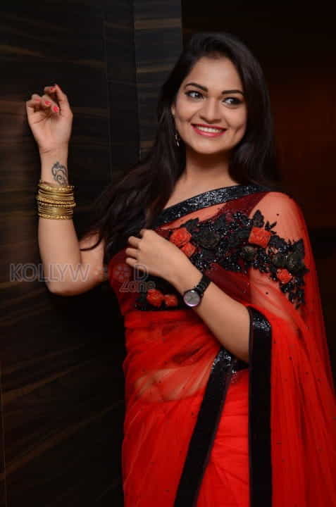 Aswini Hot Red Saree Photos 19