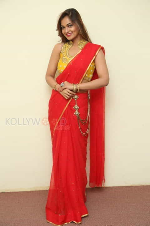 Tollywood Beauty Aswini Red Saree Photos 04