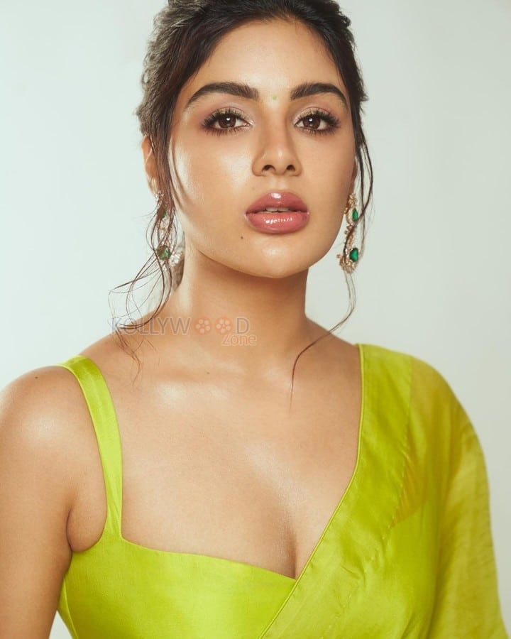 Actress Samyuktha Menon in a Lime Green Organza Saree Pictures 01