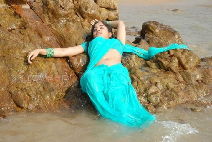 Actress Madhavi Latha Hot Sexy Wet Saree Photos 06