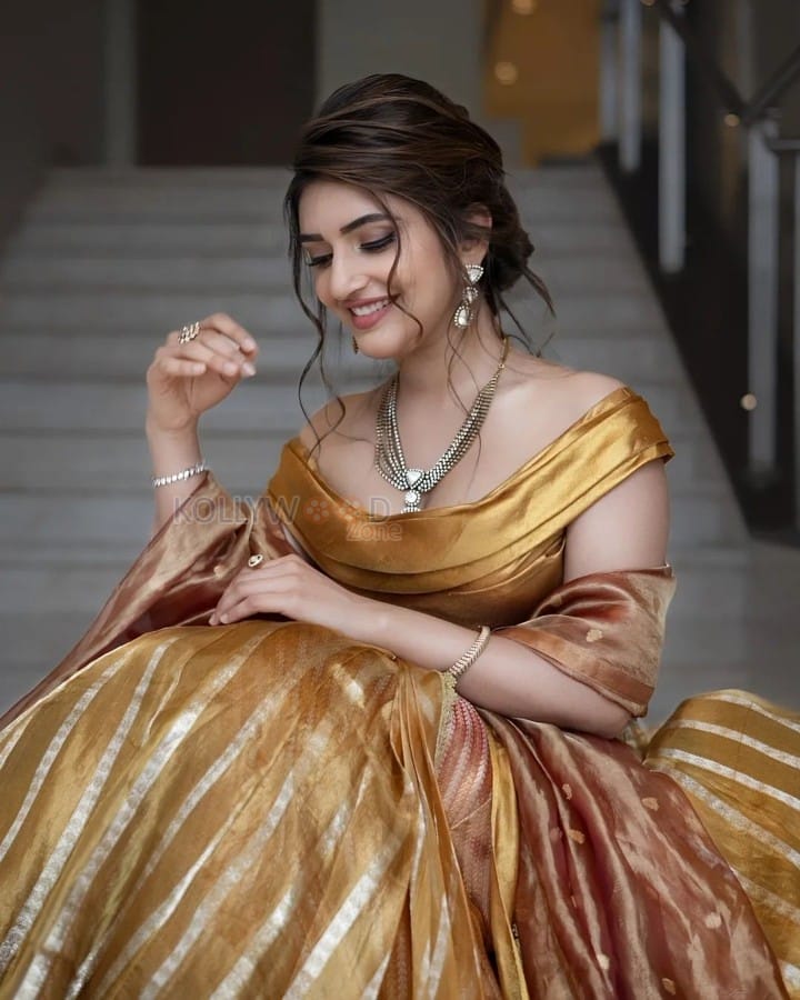 Beautiful Sreeleela in a Golden Yellow Saree Photos 02