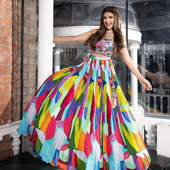 Beautiful Sreeleela in a Multi Crepe Fabric Ghagra Set Pictures 01