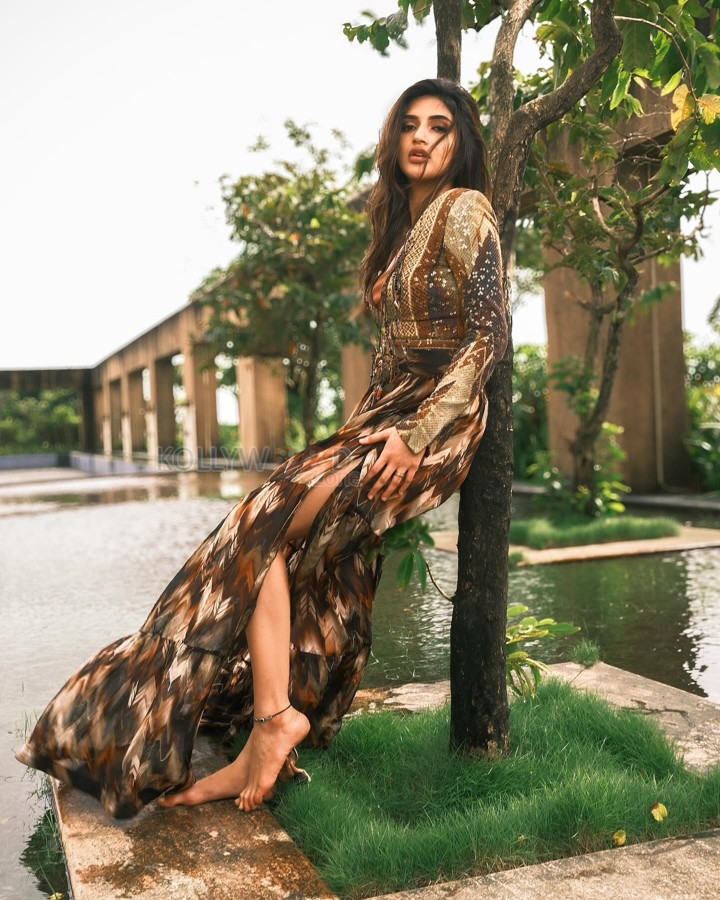 Talented Sreeleela in a Bold Printed Gown Photos 05