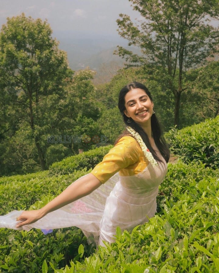 Beautiful Meenakshi Chaudhary in a White Saree Pictures 02