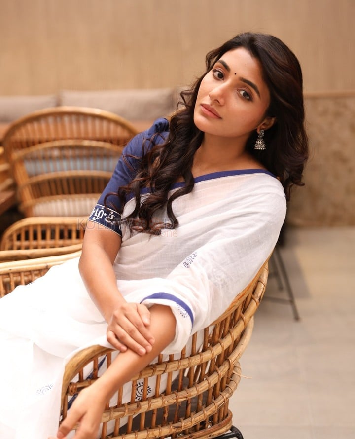 Cute Mirnaa Menon in a White Cotton Saree with a Blue Blouse Photos 03