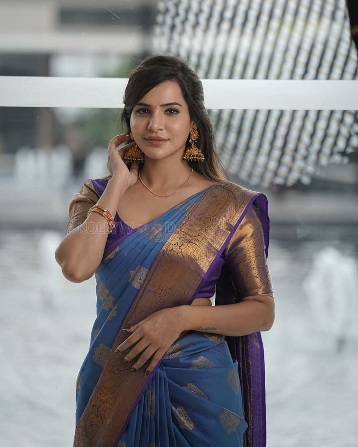 Sexy Ashu Reddy in a Blue Silk Saree Pictures 01