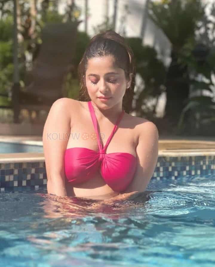 Actress Model Kate Sharma in Red Bikini Photos 02