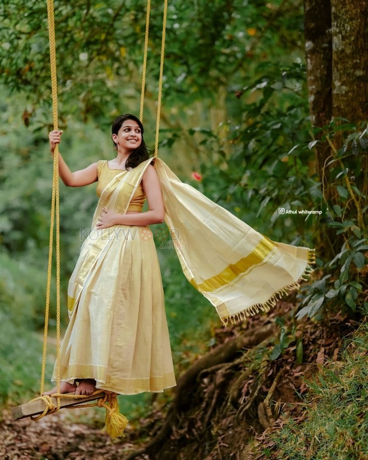 Beautiful Malayalam Actress Ananthika Sanilkumar in a Cream Lehenga Pictures 03