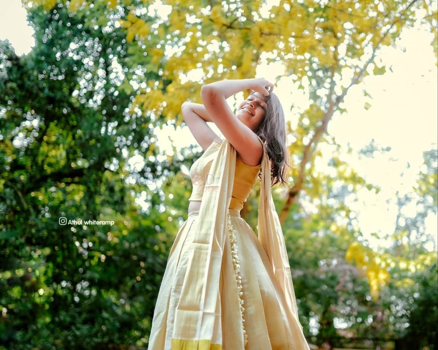 Beautiful Malayalam Actress Ananthika Sanilkumar in a Cream Lehenga Pictures 05